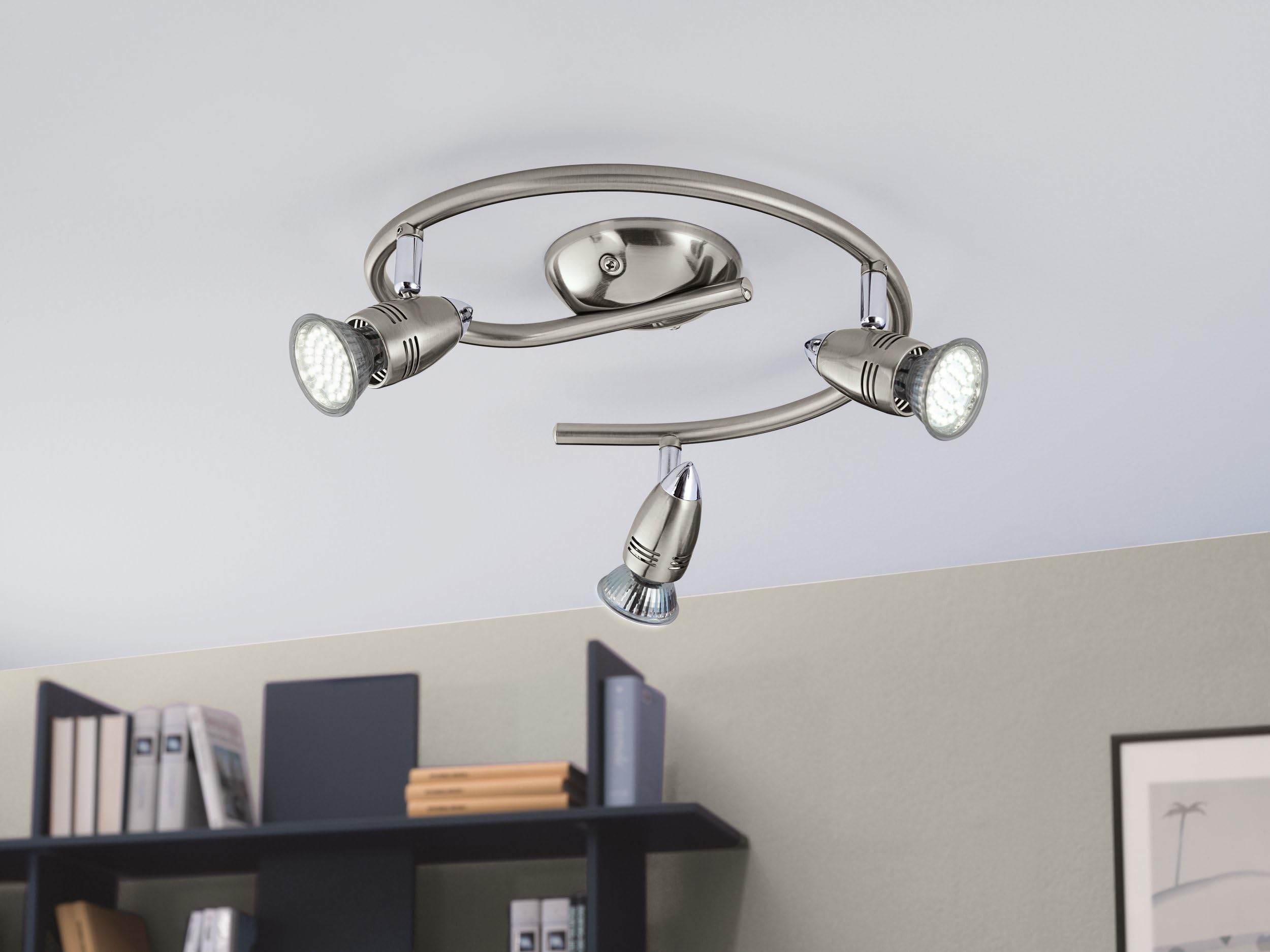 EGLO LED Deckenlampe Magnum LED, 3 flammige Deckenleuchte | Deckenstrahler aus Metall, Wohnzimmerlampe in Nickel-Matt, Chrom, Spots inkl. GU10 Leuchtmittel, warmweiß, Ø 25,5 cm
