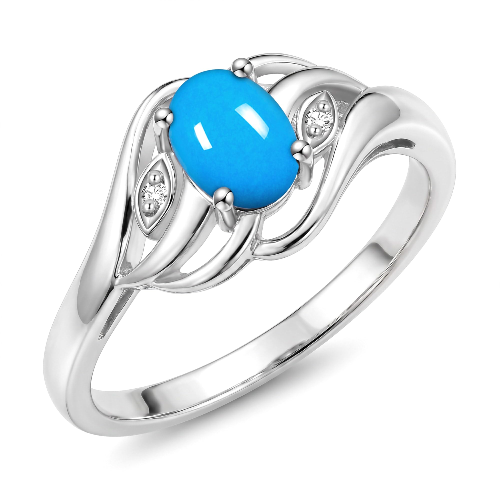 Rylos Ring featuring Classic Style, 6X4MM Birthstone Gemstone, &amp; Diamonds - Elegant Jewelry for Women in Sterling Silver, Sizes 5-10