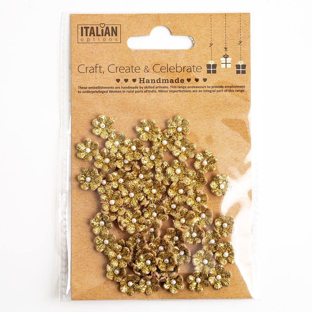 1cm Mini Glitter Paper Craft Flowers - Gold (Pack of 60) — image 1