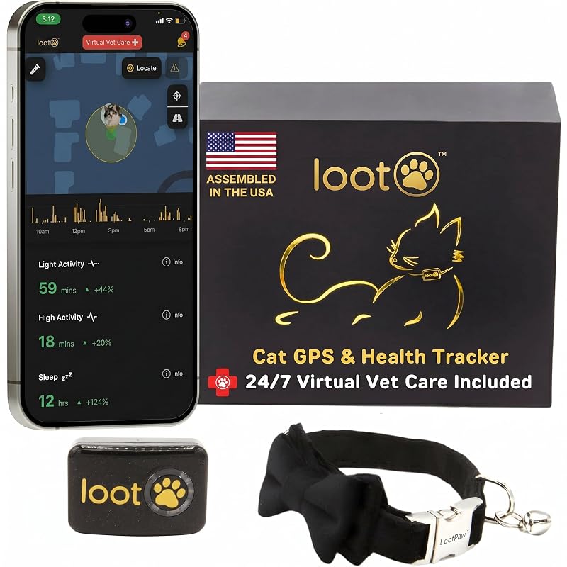 Rastreador GPS para Gatos LootPaw+ com Monitoramento de Atividade e Coleira Pequena