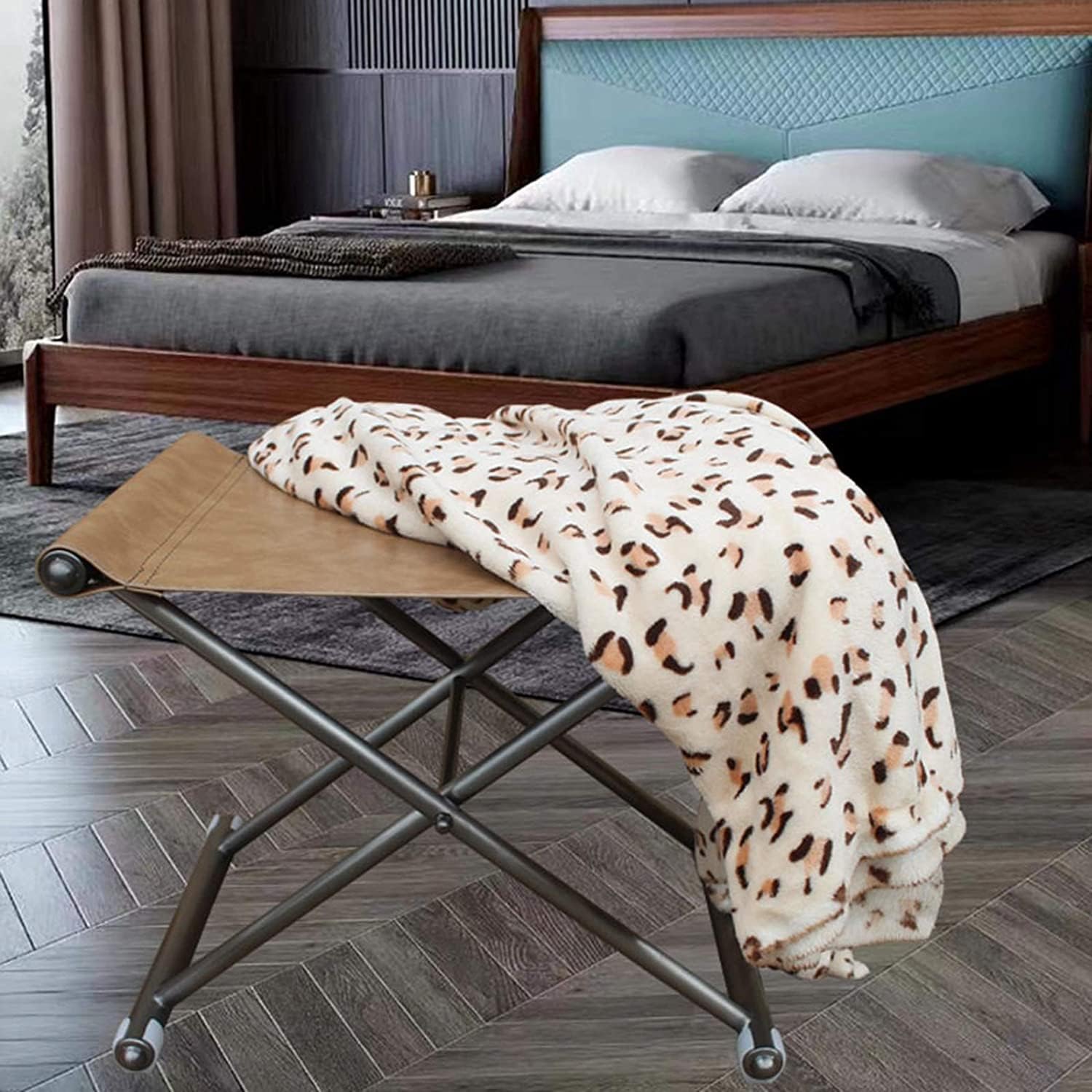 Guest Room Luggage Rack, Folding Suitcase Stand Luggage Rack Luggage Rack, Hotel Folding Luggage Rack, Shoe Changing Stool, Stainless Steel Bed End Stool, Living Room, Portable (Color : Oran