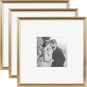 Kate and Laurel Adlynn Square Picture Frame Set of 3, 16 x 16 matted to 8 x 8, Gold, Modern Three-Piece Frame Set for Gallery Wall Frame Set in Living Room Wall Decor