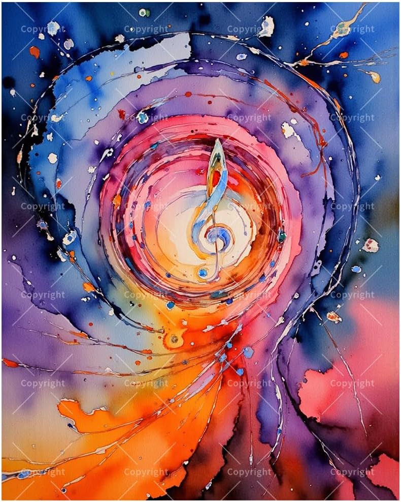 Music Paint by Numbers Kit for Adults - DIY Colorful Music Vortex with Treble Clef Painting on Canvas 16x20In, Framed Acrylic Paint Set for Beginners, Abstract Melody Art for Home Decoration/Gifts