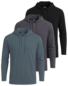 Real Essentials 3 Pack Mens Cotton Henley Pullover Hoodie Lightweight Casual Long Sleeve Hooded Sweatshirt Big Tall