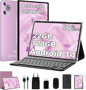 Dghrti 2025 Tablette Android 15 10" Écran IPS HD | 30Go RAM 128Go + TF 1To | Octo-Core 8000mAh | Wi-FI 6 | Widevine L1 | Caméra 8MP+5MP | Châssis en métal | Tablet Avec Clavier et Souris | Violet - Oferta en Informática