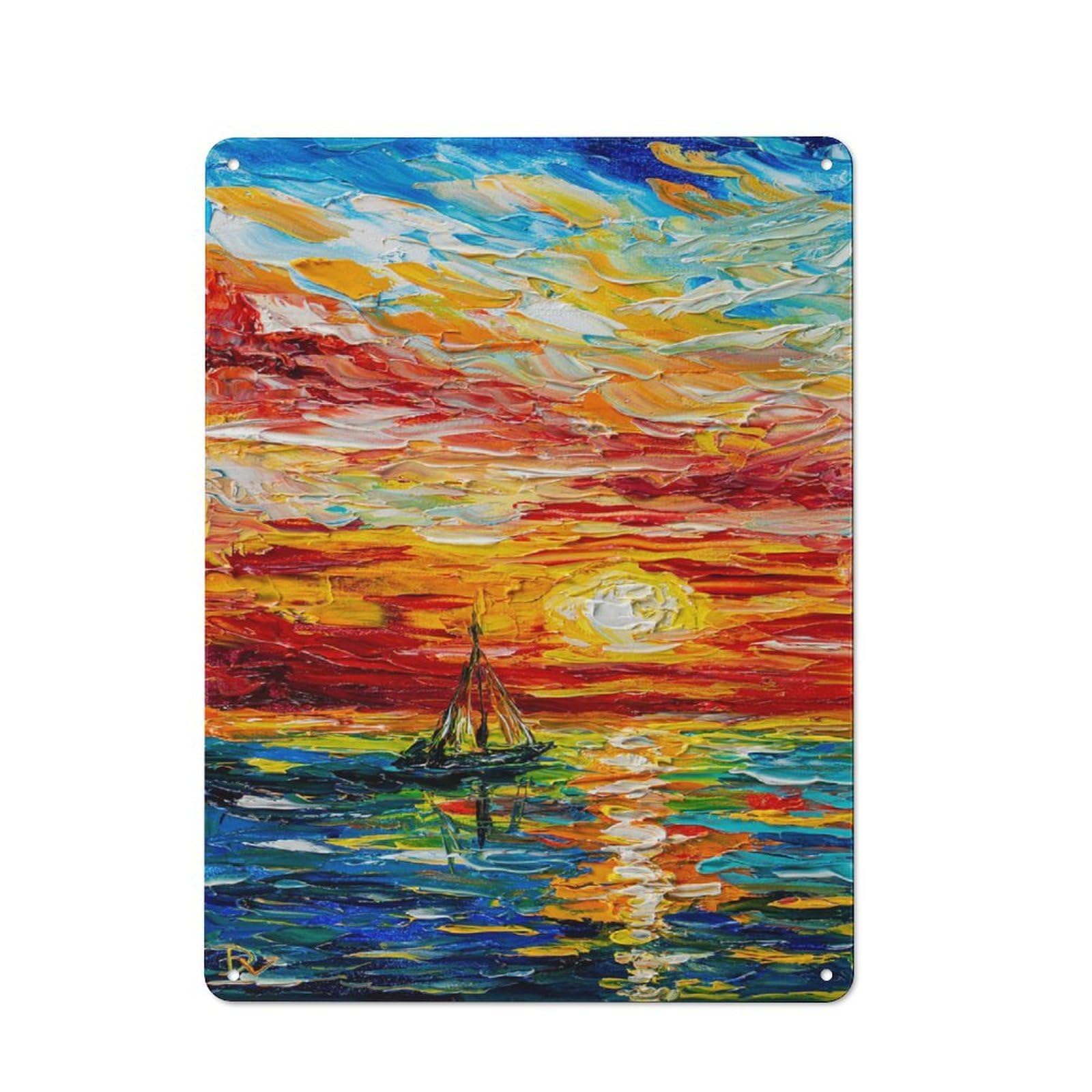 Junmoney Style-15 Vintage Metal Plaque 40X30cm Featuring Fire And Water For Hallway Wall, For Wall Display Collectors