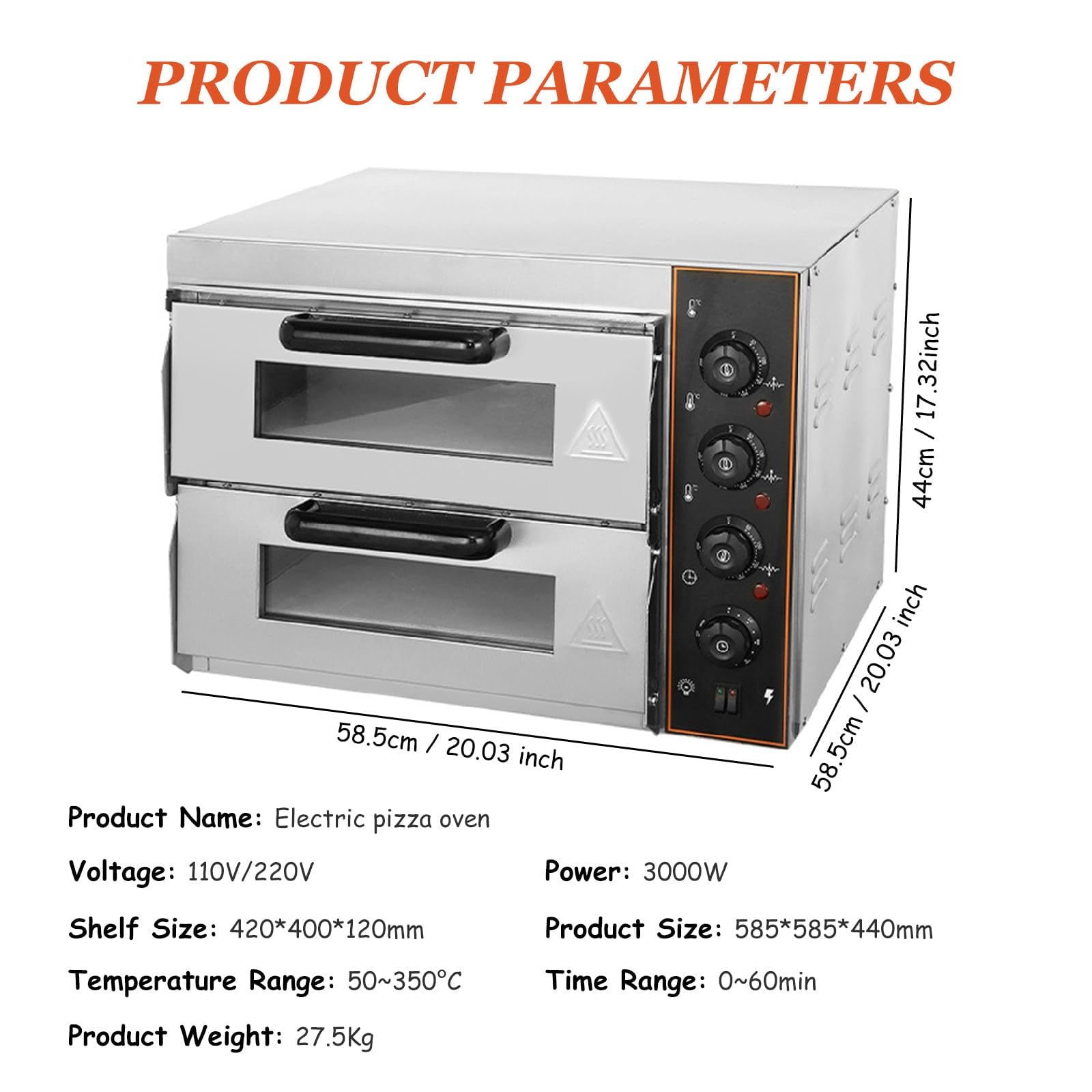 Fornitore di Pizza Commerciale da 3000W, Macchina a Doppio Piano per la Fabbricazione di Pizza elettrica, 50-350 Gradi (Temperatura a 3 Livelli) per la Cottura Domestica in Un Ristorante dell'hotel