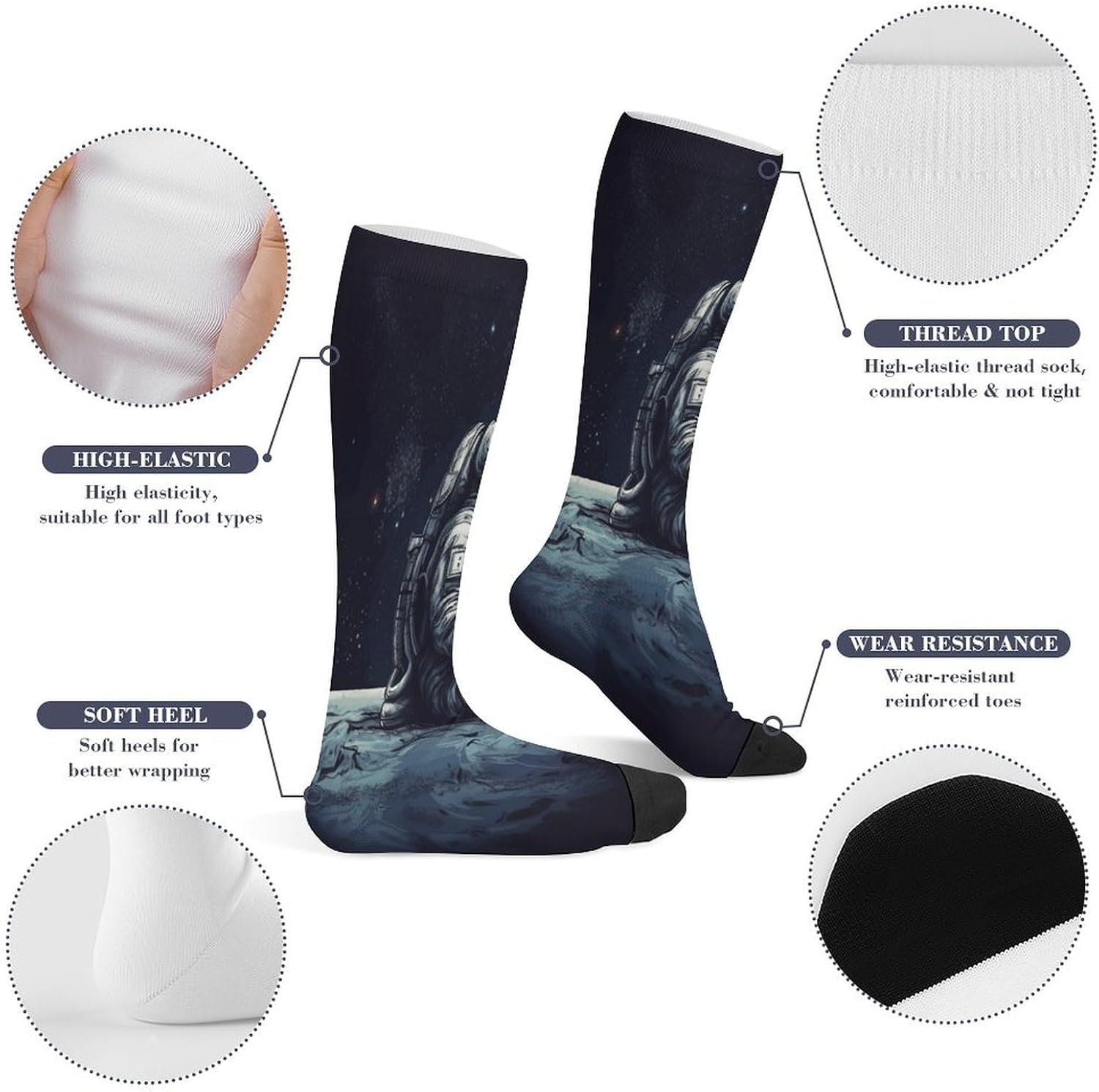 Astronaut Space Crew Socks Calf Socks Athletic Crew Sock