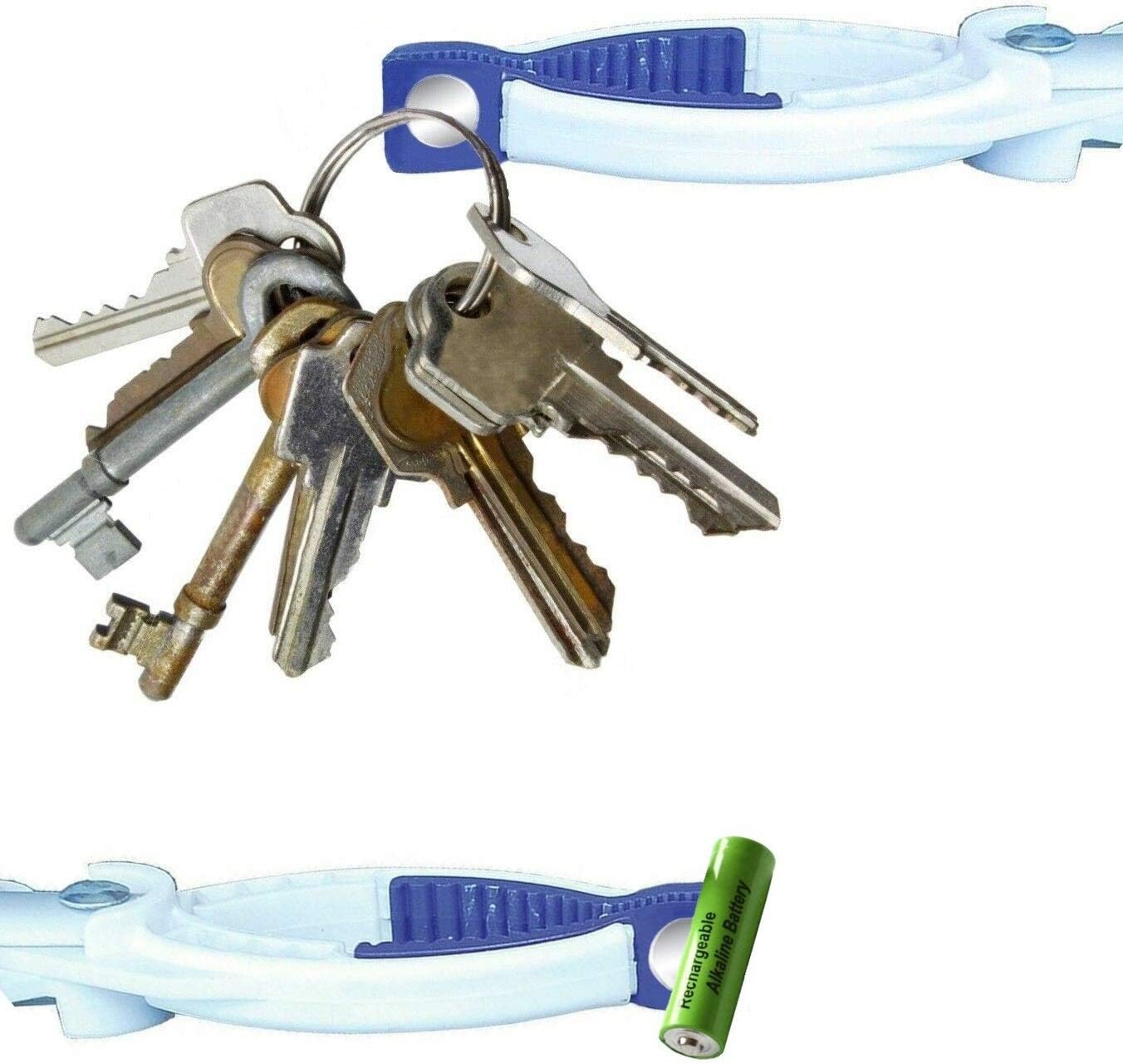 The GRABBER BUDDY Reacher Tool's magnetic tip holding a set of metal keys.