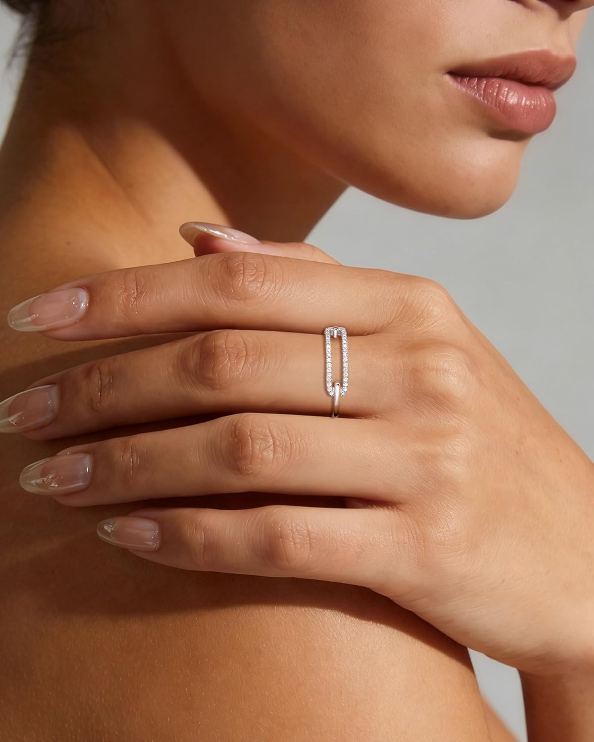 Monkton 1.5mm S925 Sterling Silver Engagement Ring for Women Dainty Cubic Zirconia Eternity Wedding Band Pave Paperclip CZ Stackable Ring Size 4-10 - Image 4