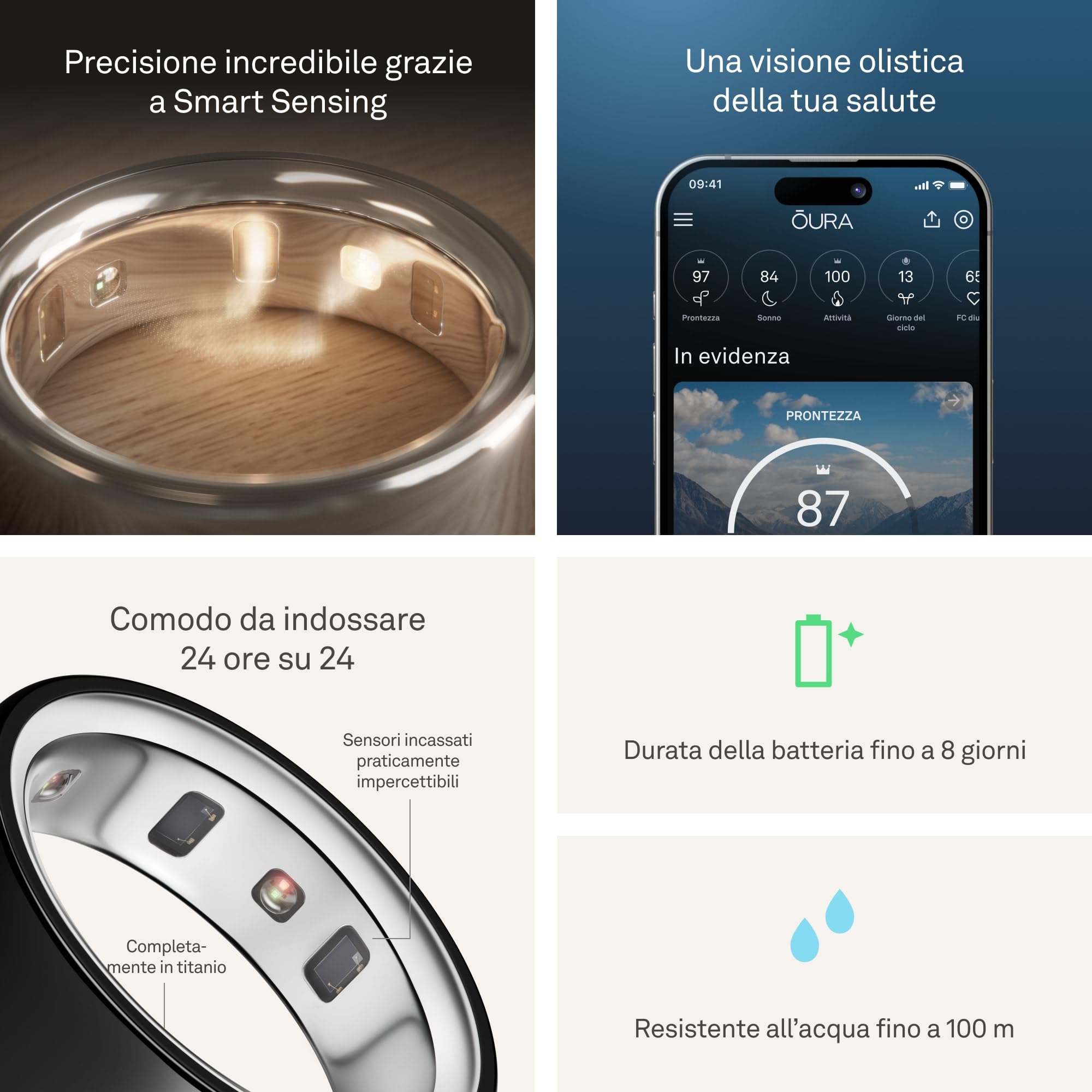 OURA Ring 4 - Black - Misura 4 - Smart Ring | Provalo con il kit di misurazione Ring 4 | Indossabile per monitorare il sonno - Frequenza cardiaca - Fitness - Batteria fino a 8 giorni