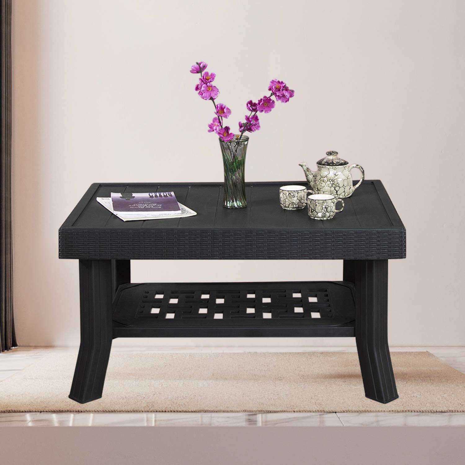 Supreme Vegas Center/Coffee Plastic Table for Home and Garden (Brown) (Black) 3