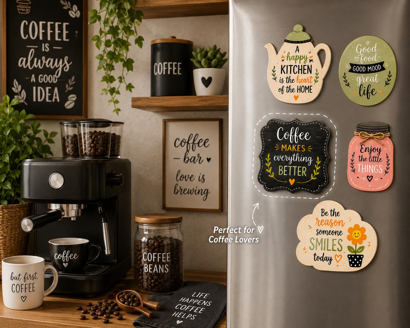 Wooden Fridge Magnets - Kitchen Decor & Quotes -5 Wooden Fridge Magnets - Kitchen Decor & Quotes -5
