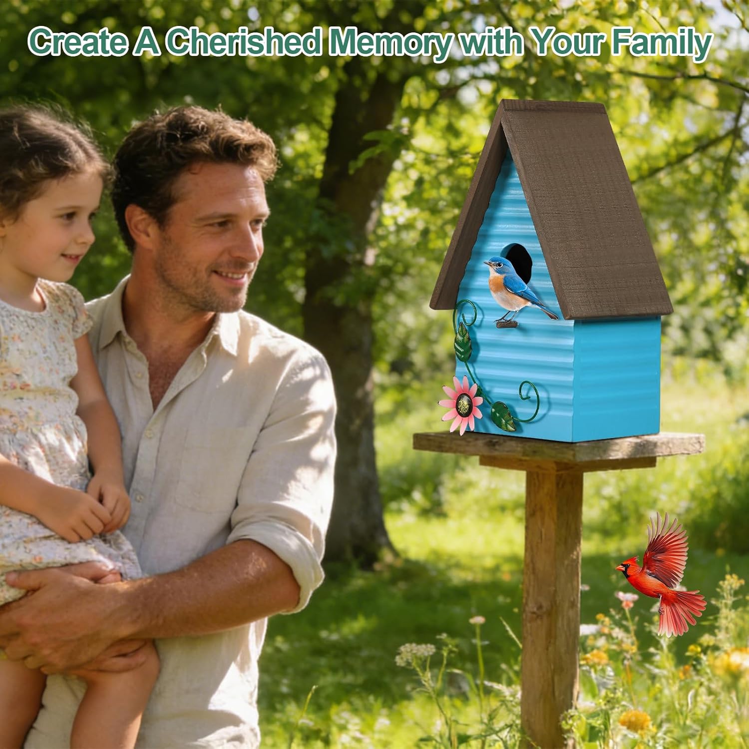 handrong Bluebird Houses for Outside,Blue Bird Houses for Outdoors,Hanging Birdhouses for Outdoors,Wooden Hummingbird House for Outside,Country Style Bird Nest Box,Yard Decorative Gift for Bird Lovers