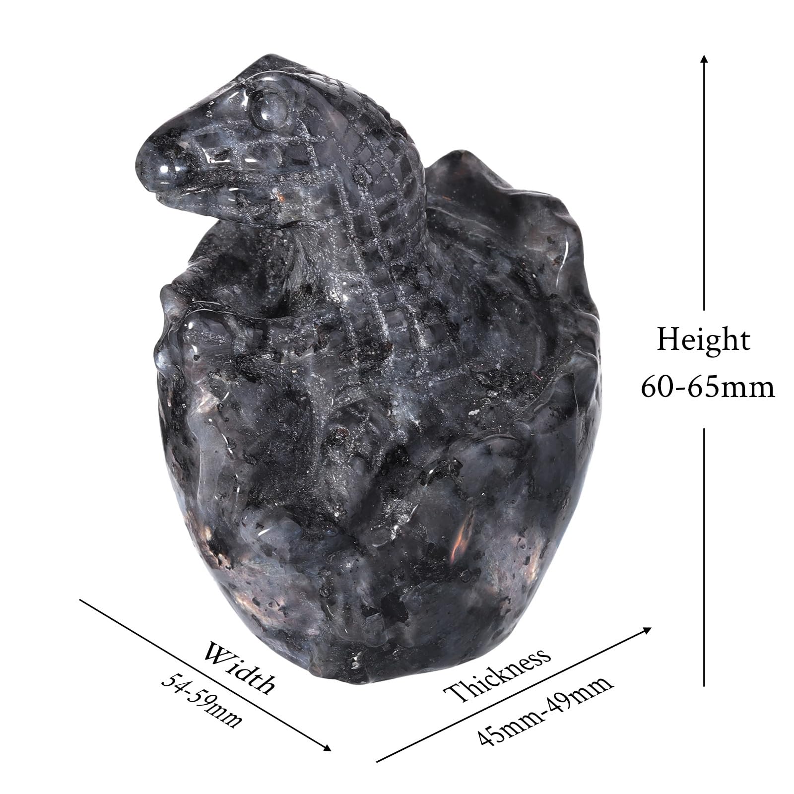 Nupuyai 2.5" Black Labradorite Crystal Stone Hatching Dinosaur Egg Statue - Image 2