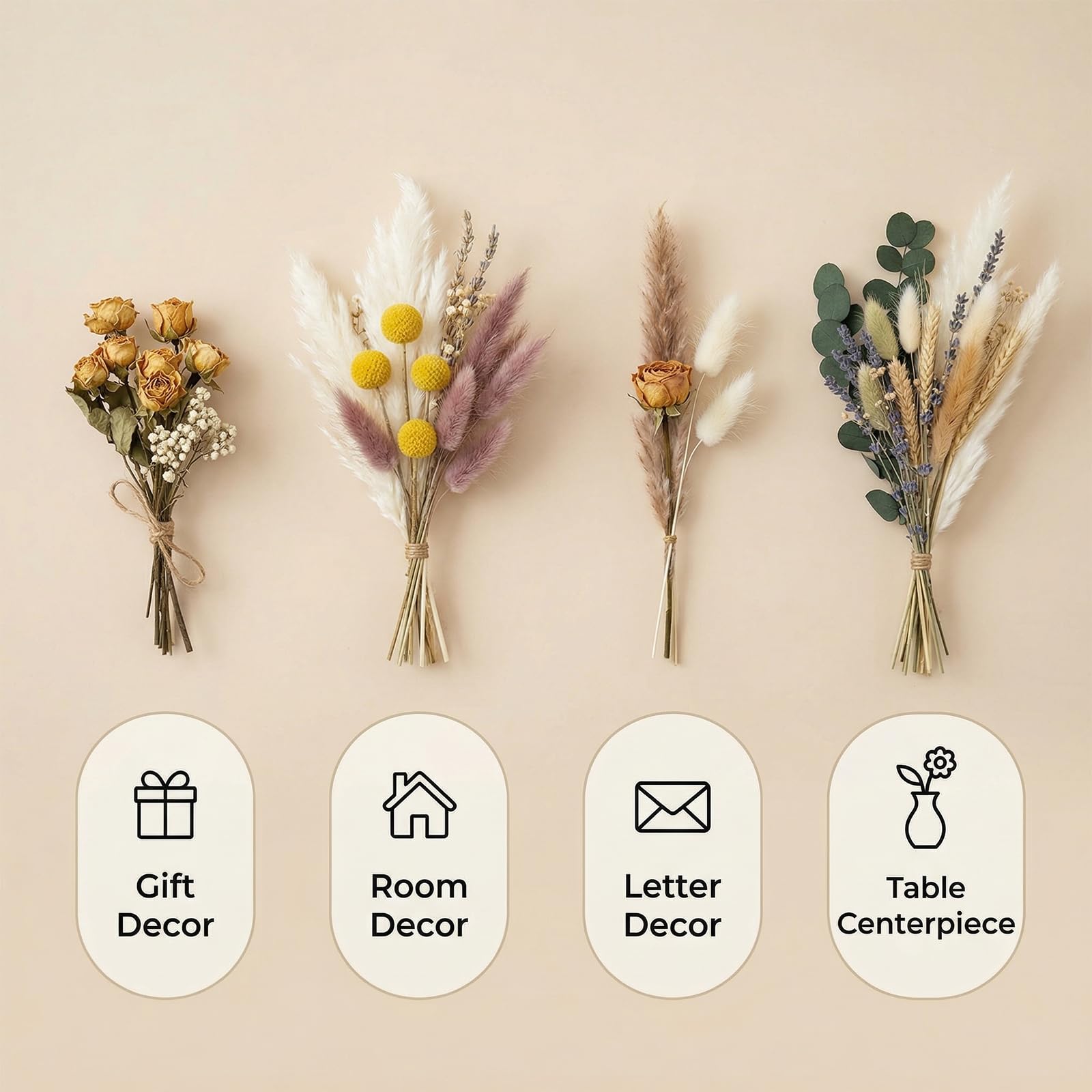 DIY Set mit natürlichen Trockenblumen–Mini-Trockenblumen in großen Mengen,16 Verschiedene Trockenblumen mit Stielen für Vasen,Bastelarbeiten und rustikale Dekoration
