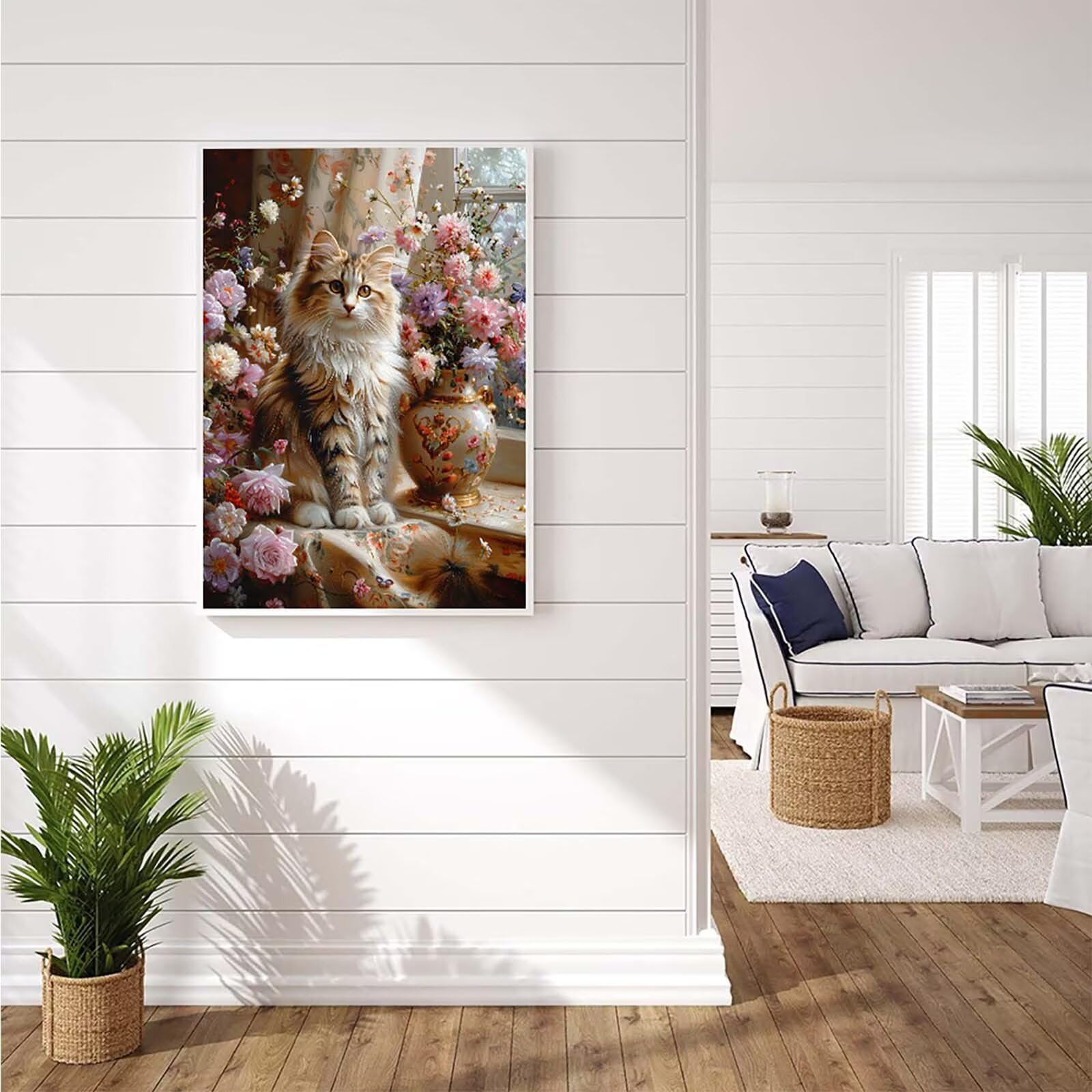 Peinture Numero Chat Peinture Numero Adulte, Paint by Numbers Fleur Paint by Numbers for Adults Facile Sur Toile avec 3 Pinceaux et Acryliques pour Decoration Maison, Cadeau Femme 100x135cm -252g77
