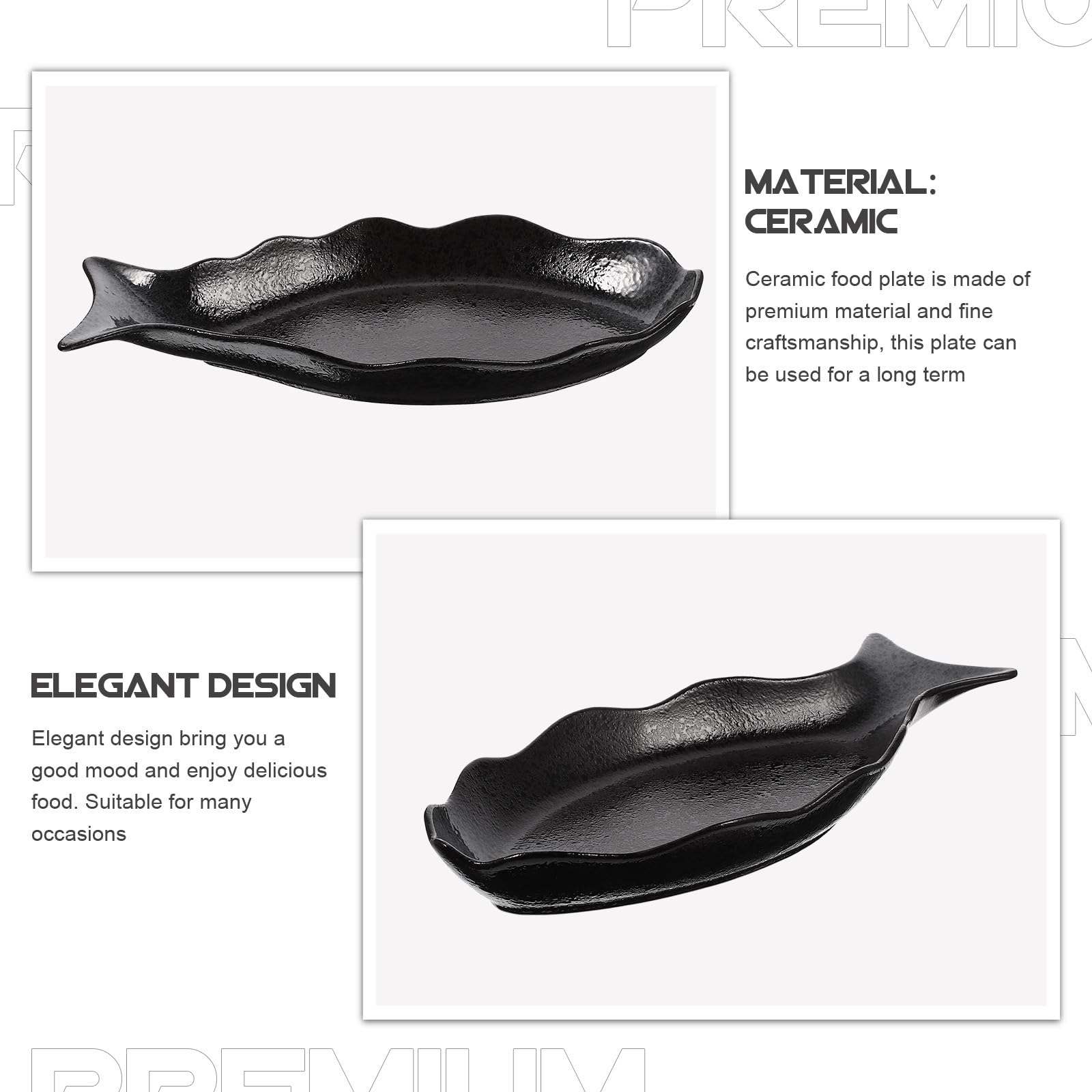 Placa Cerámica Japonesa para Servir Pescado Plato Grande con Diseño Elegante Negro Bandeja Resistente y Fácil de Limpiar para Hogar Restaurante y Hotel