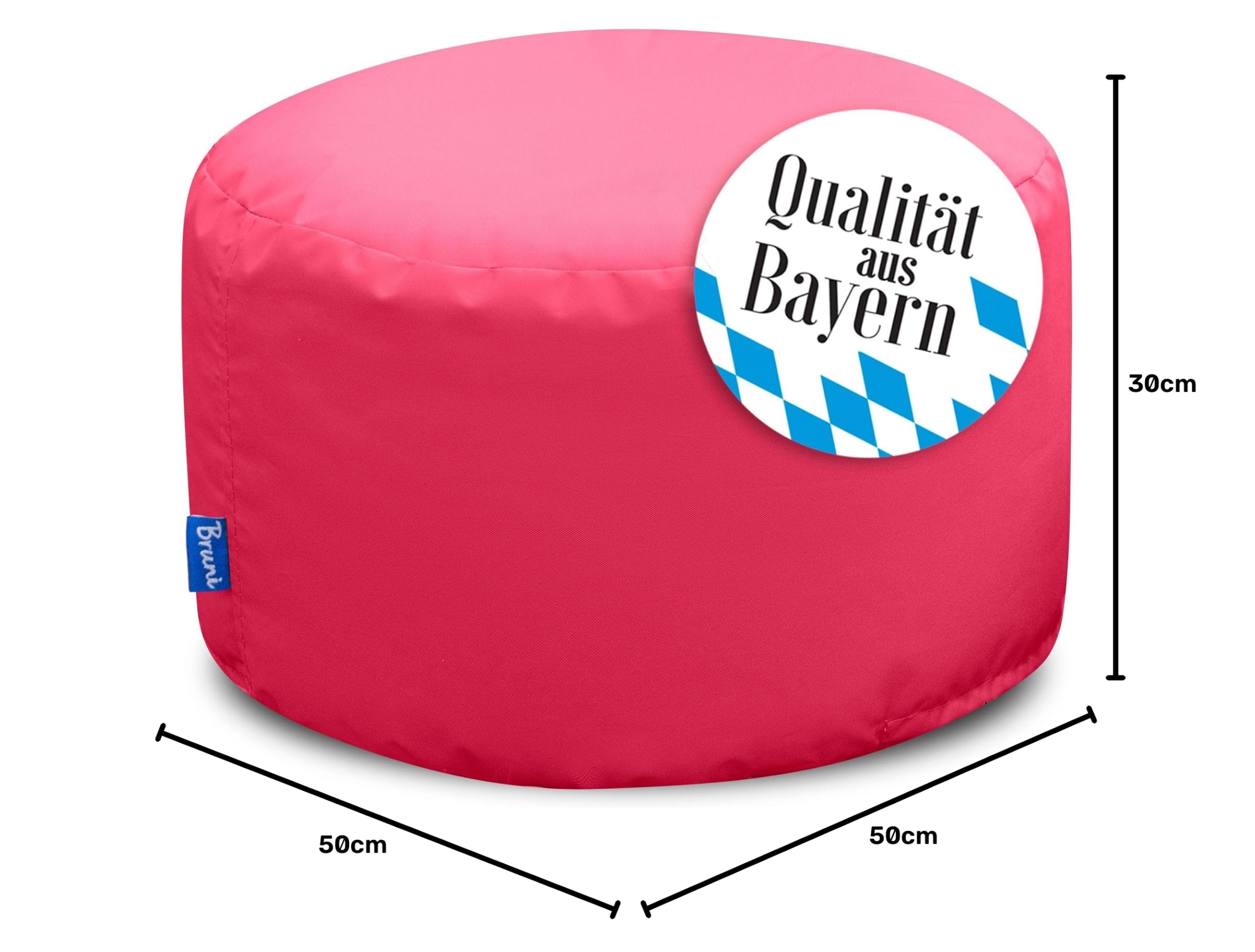 Bruni Pouf Rotondo L Rosa – Pouf poggiapiedi per interni ed esterni, Sgabello a sacco con imbottitura in perle EPS, Cuscino rotondo da Yoga e meditazione, Fodera lavabile