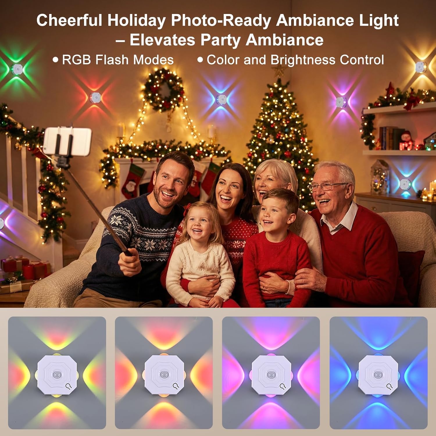 OOWOKS Luce notturna a LED con sensore di movimento 4 pezzi ricaricabile illuminazione per scale senza alimentazione elettrica, 2700K bianco caldo + RGB con cambio colore e 3 modalità (Auto/ON/OFF)