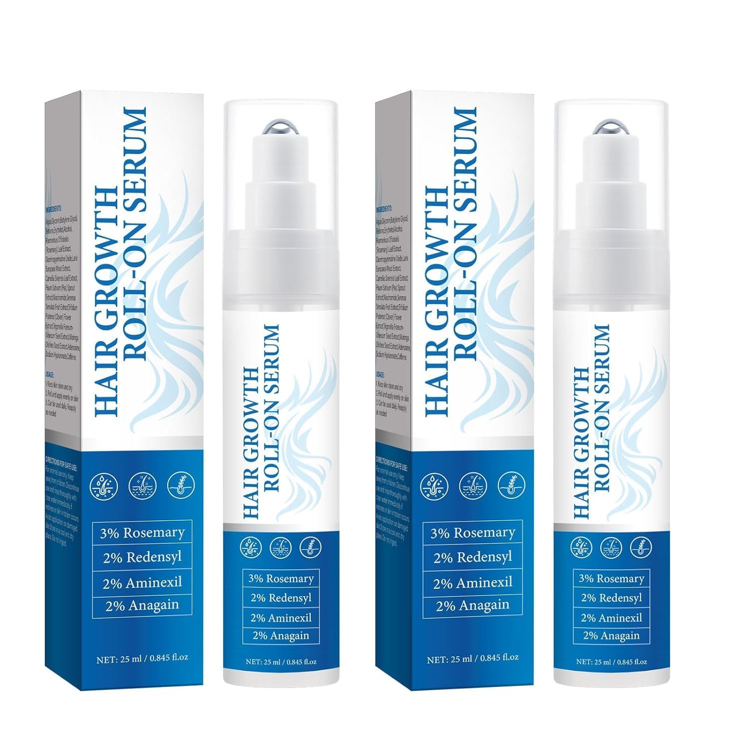 Sérum Roll-On para Crescimento Capilar Alecrim, 3% Óleo de Alecrim, 2% Redensyl Anagain fortalece as raízes, reduz a perda de cabelo, volumiza e nutre o cabelo leve, fórmula não…