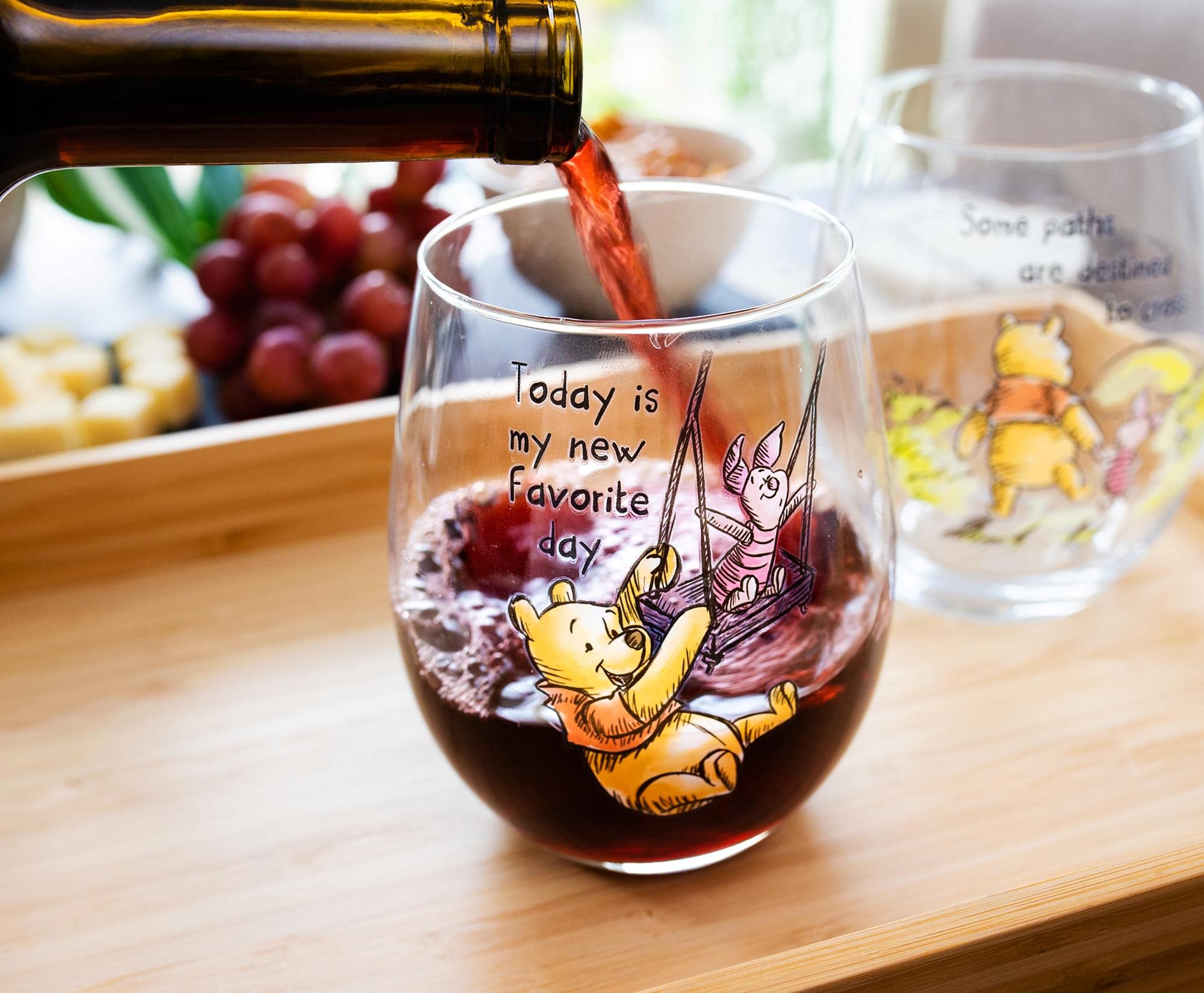 Weinglas-Set mit Disney-Winnie-Puuh-Zitaten, ohne Stiel, Fassungsvermögen: 590 ml