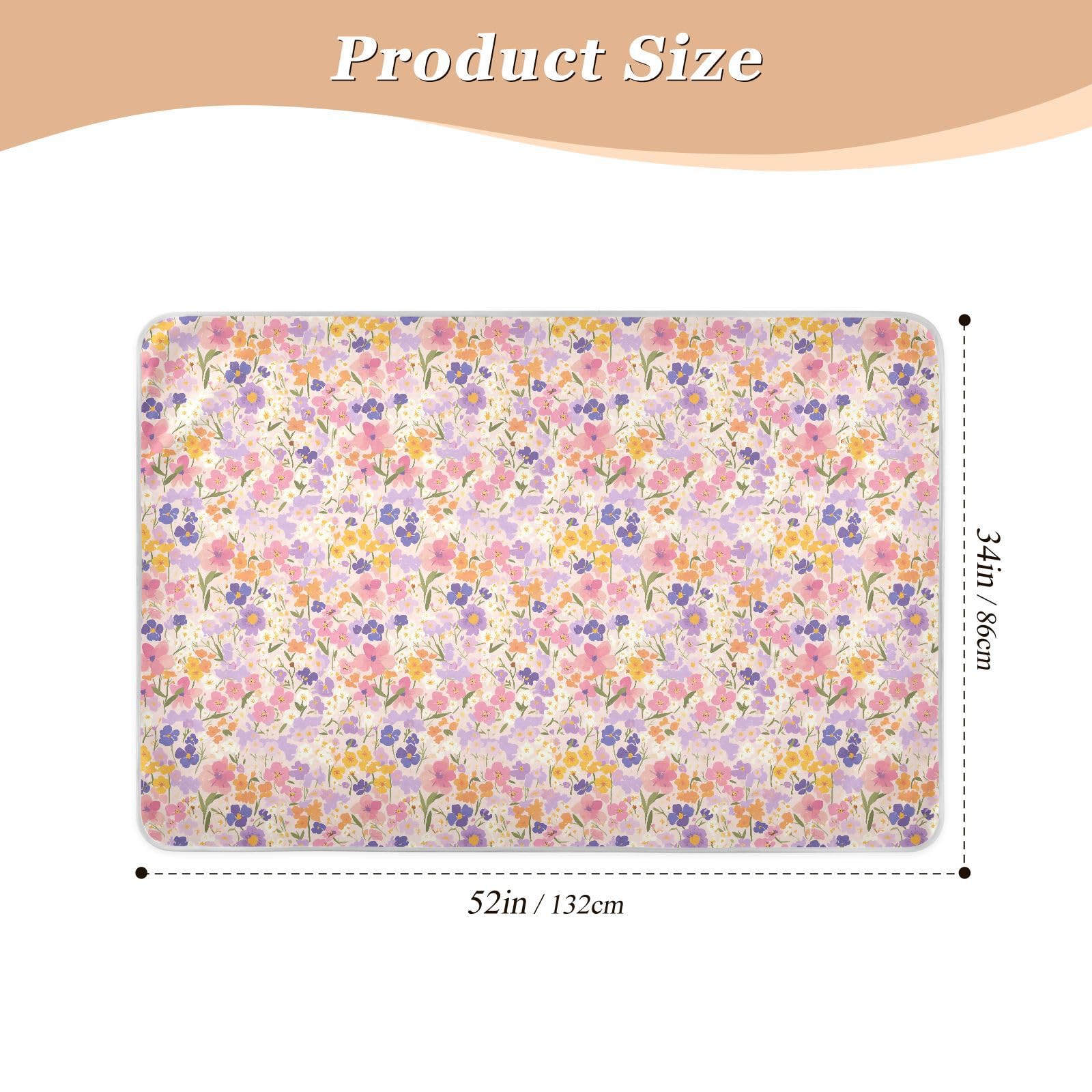 Colorful Floral Pattern Watercolor Diaper Mats Waterproof Washable Bed Wetting Pads Leakproof Quick Drying Pee Mats for Baby Toddler Children , 52