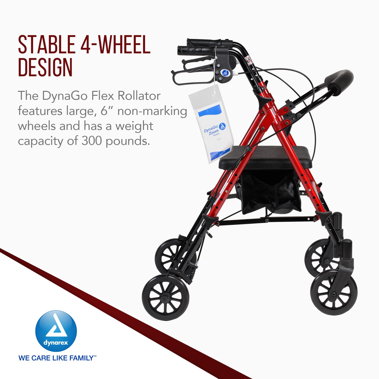 DynaGo Flex Foldable Aluminum Rollator with Adjustable Seat Height and Detachable Caster, Red — Amazon image 6