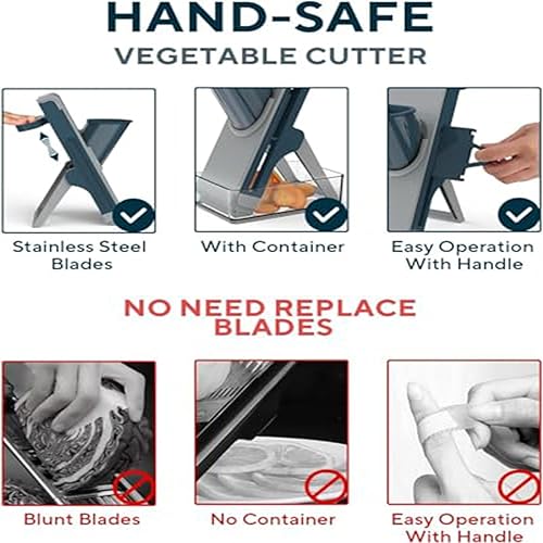 Miniatura 7 de Eletronova Cortadora de mandolina azul, cortador de verduras, cortador de papas fritas, hoja de acero inoxidable, cuerpo de plástico