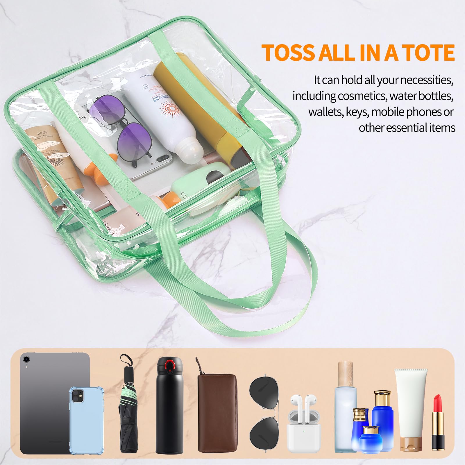 Trousse de maquillage transparente extra large en PVC transparent, étanche, vert