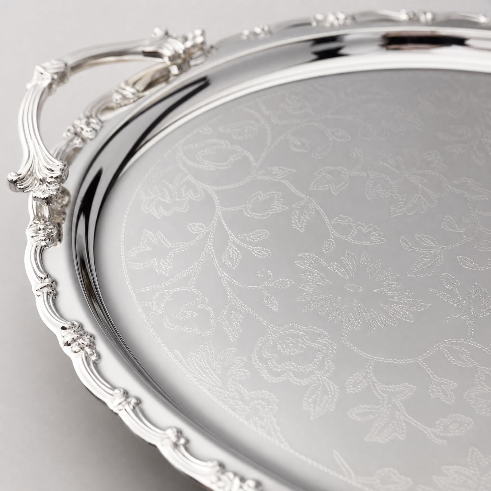 3 Pezzi Vassoio con Bordo Decorativo e Motivo Floreale in Rilievo Ornato Vassoio Ovale in Acciaio Inox Resistente per Presentazione di Dolci, Medio