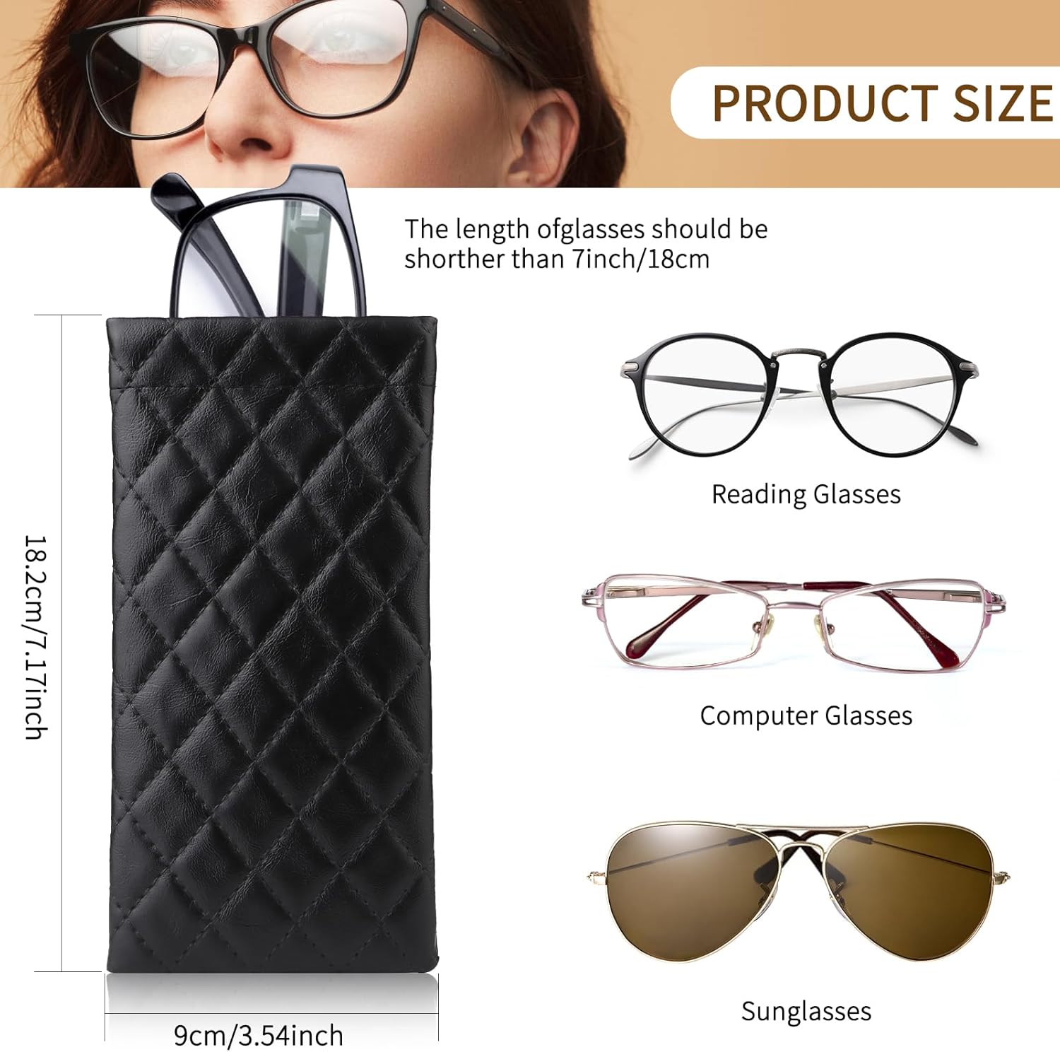 4Pcs Sunglasses Pouch Squeeze Top,3.5"X7.1" Sunglasses Case Soft,PU Leather Soft Slim Eyeglass Case - Image 2