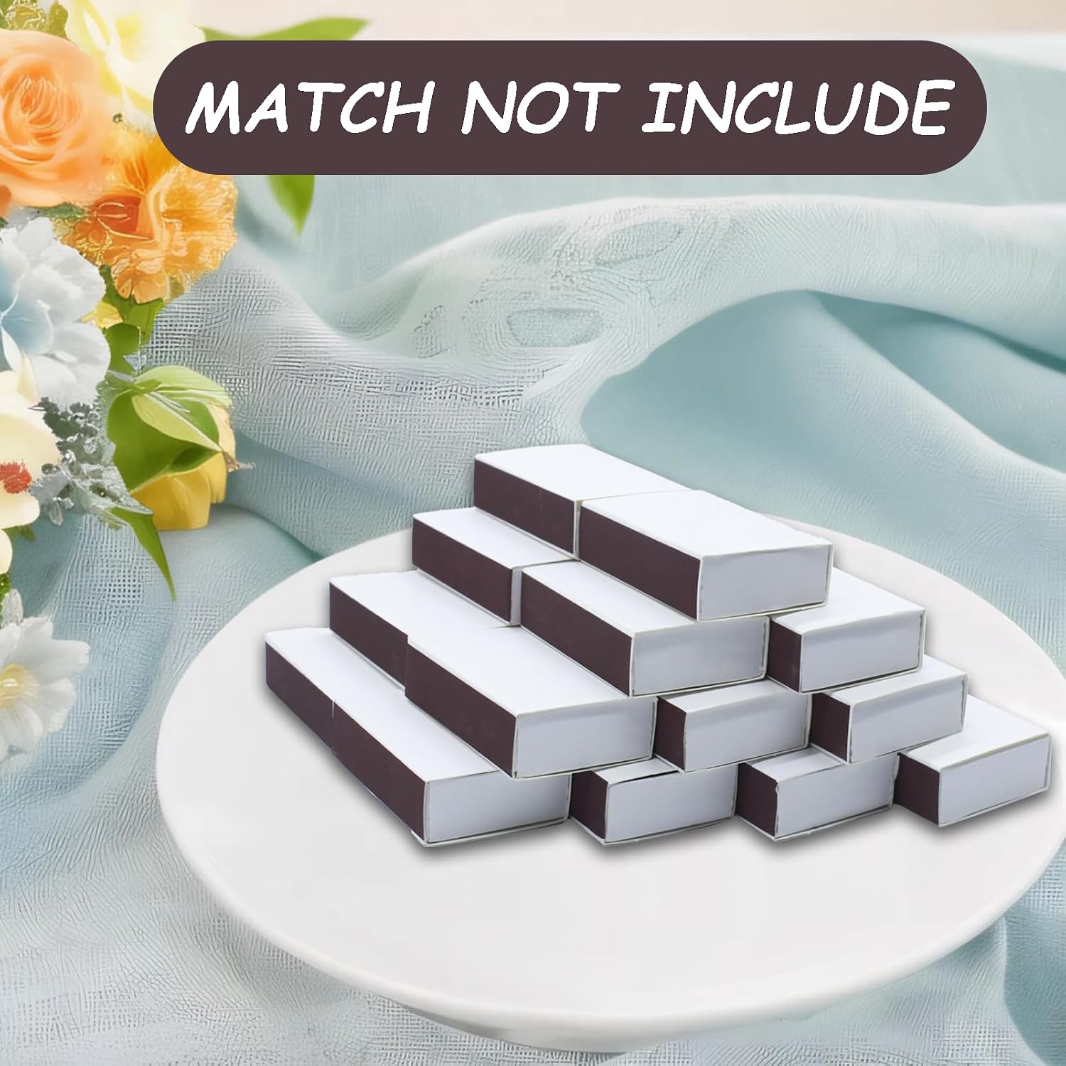 60PCS Blank Matches Containers, 2.24 x 1.42 x 0.59 inches White DIY Matches Box, Matchbooks Bulk Holder with Double-Sided Striker for Wedding Bridal Birthday Party image 5