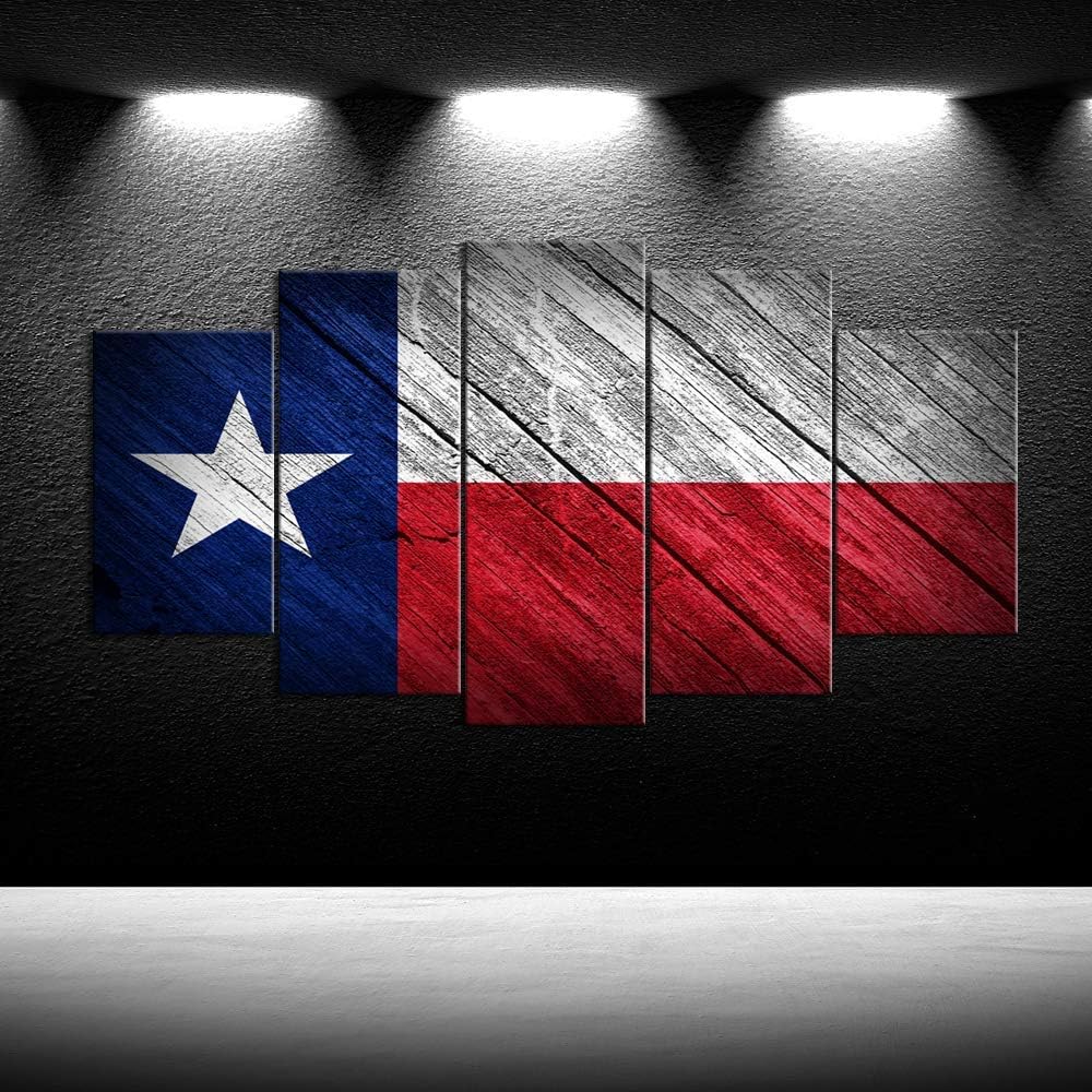 iKNOW FOTO Large 5 Panel Canvas Prints Texas State Flag Wall Art Decor Modern Multi Panel Split Prints Rustic Wood Look for Dining Living Room Kitchen Bedroom Office Walls Decoration