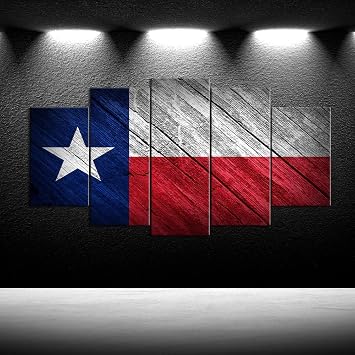 iKNOW FOTO Large 5 Panel Canvas Prints Texas State Flag Wall Art Decor Modern Multi Panel Split Prints Rustic Wood Look for Dining Living Room Kitchen Bedroom Office Walls Decoration