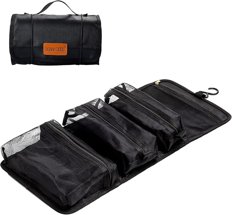 Necessaire BONNY DODO de viagem com compartimentos removíveis, gancho e fechamento de gancho e argola, preta, Color: Black-S