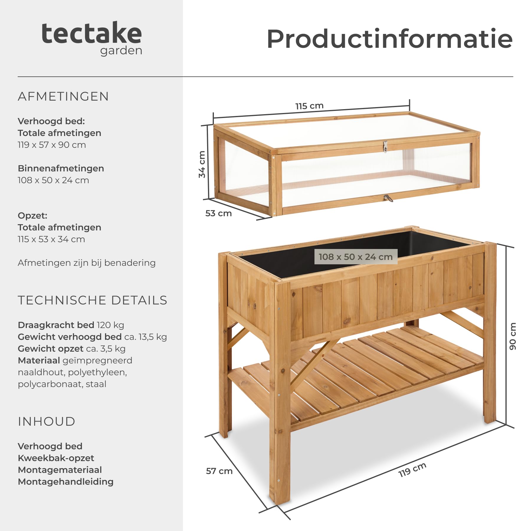 Dimensions of the tectake® Raised Garden Bed and Cold Frame