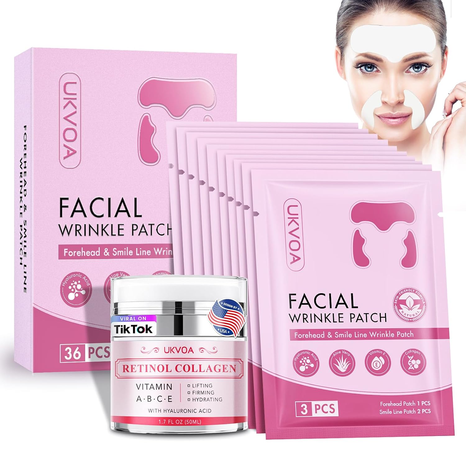 UKVOA Forehead & Smile Line Patches with Hyaluronic Acid
