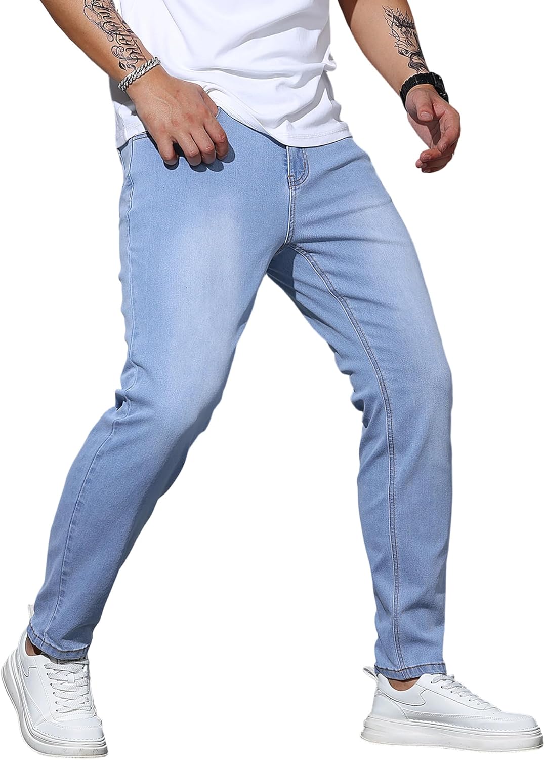 QGRSWBC Men’s Regular Fit Jeans Classic Straight-Leg Stretch Denim Pants Comfort Casual Jeans