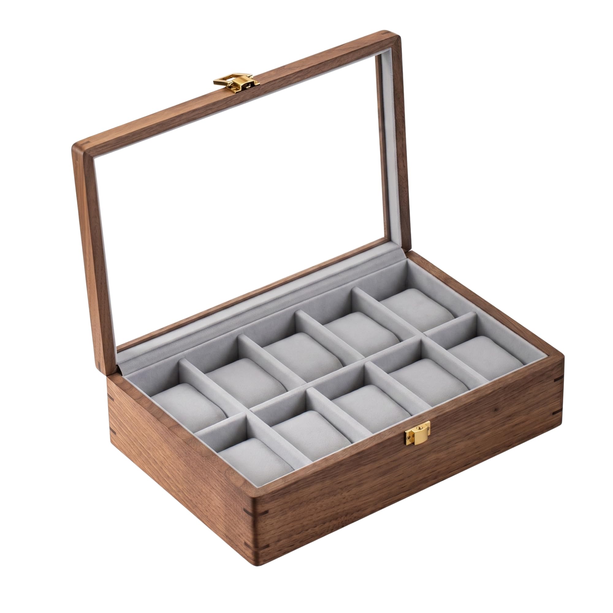 muso wood Boîte de présentation pour montres à 10 emplacements pour homme, boîte de rangement de montres avec couvercle en verre, boîtier de montre avec coussin amovible en velours, cadeau de fête des