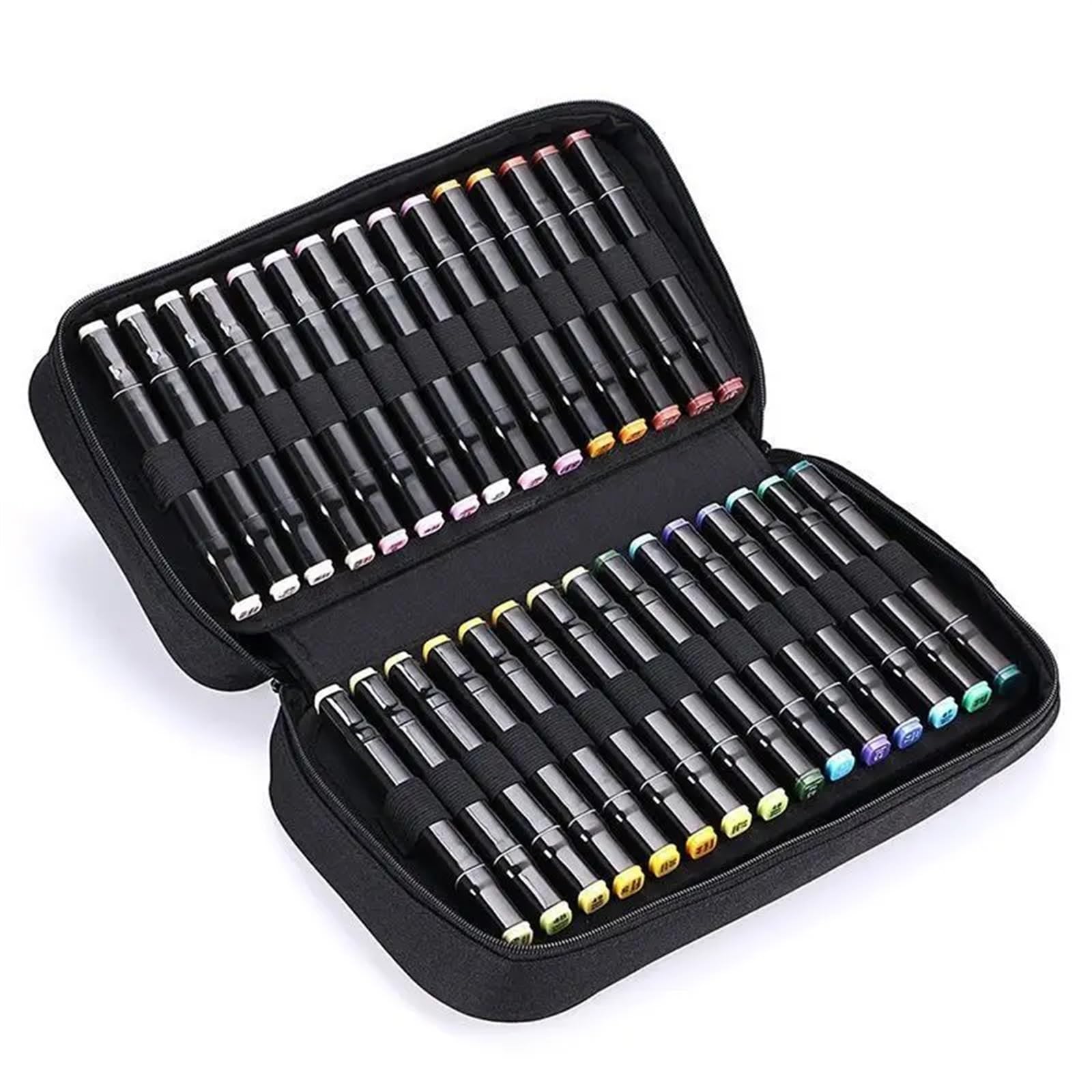 Trousse Crayon Sac de Rangement for marqueurs en Toile à 40/60/80 Trous, étui à stylos créatif Amovible et Pliable(Black 40 Holes)