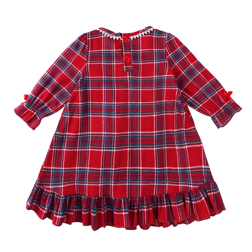 ZFTTZYMX Baby Girls Plaid Dress Toddler Ruffle Long Sleeve Christmas Princess Dresses Xmas