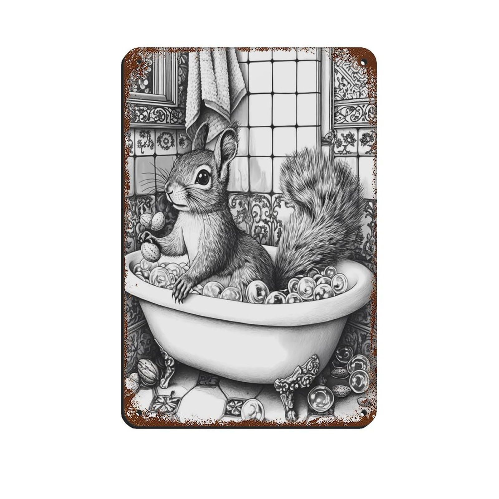 Lxwnze 20L X 30W Cm Whimsical Squirrel, Cute Animal Tin Sign Vintage Metal Pub Club Cafe Bar Home Wall Art Decoration Poster Retro 8X12inch(20X30cm)