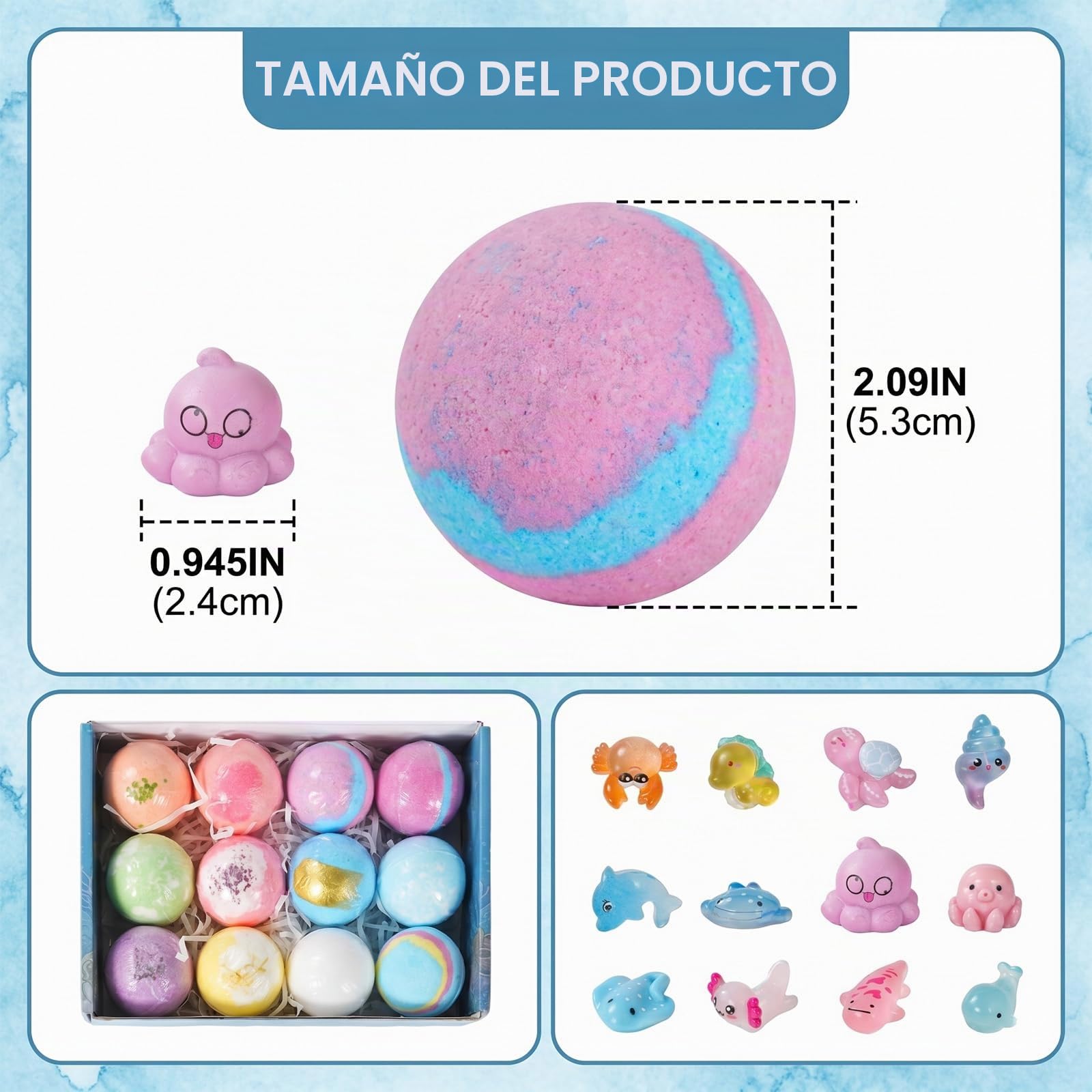 12 PCS Bath Bombs Kids – Bombas de baño niños con juguete sorpresa | Bath Bomb Gift, Bolas de baño con sorpresa, Bomba de baño infantil para cumpleaños y Navidad