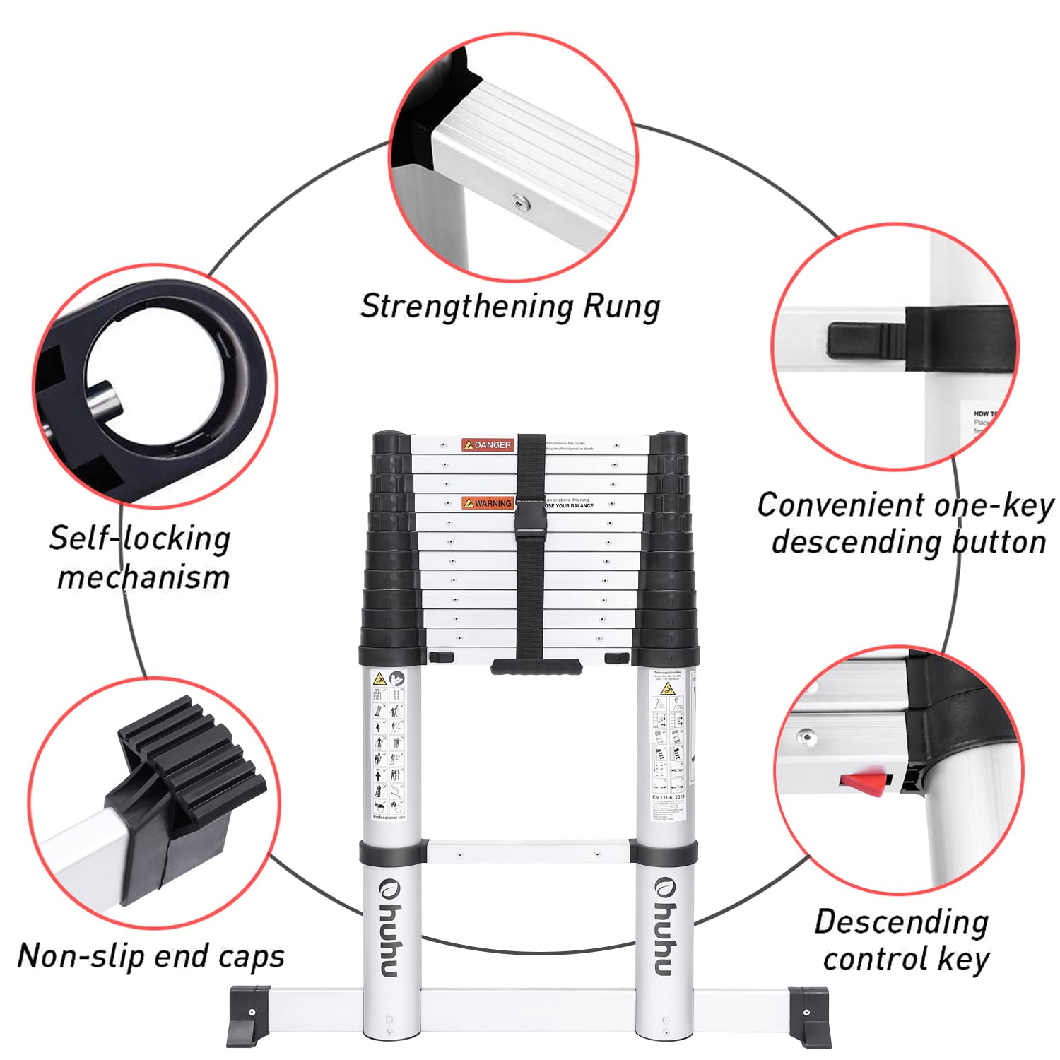 3.8M Telescoping Ladder EN 131 Certified Extendable Ladder with