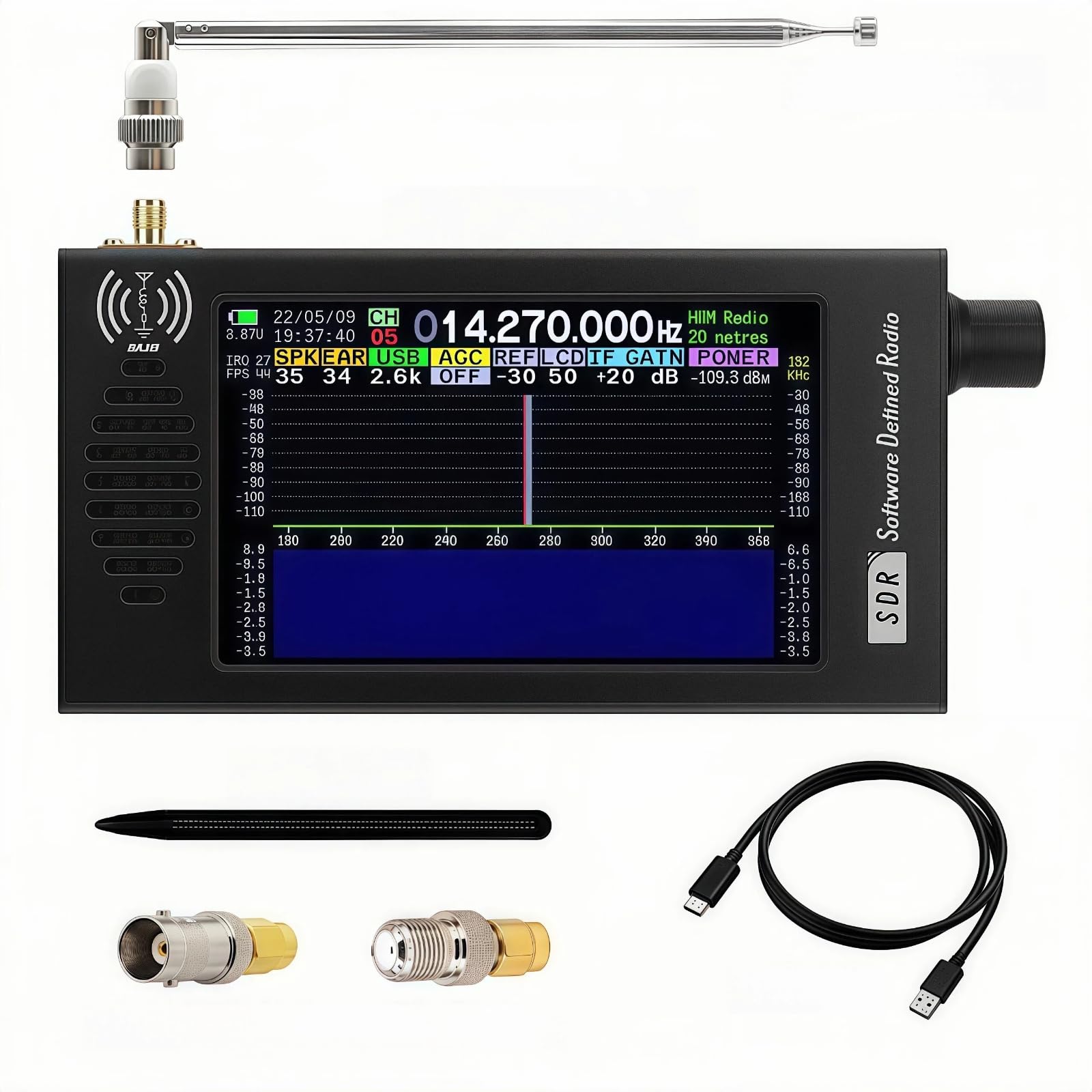 Ricevitore Radio SDR DSP a Onda Corta,Display LCD 4.3" AM/FM/CW/SSB,Spettro 100KHz-149MHz Carcassa in Alluminio Batteria 3000mAh