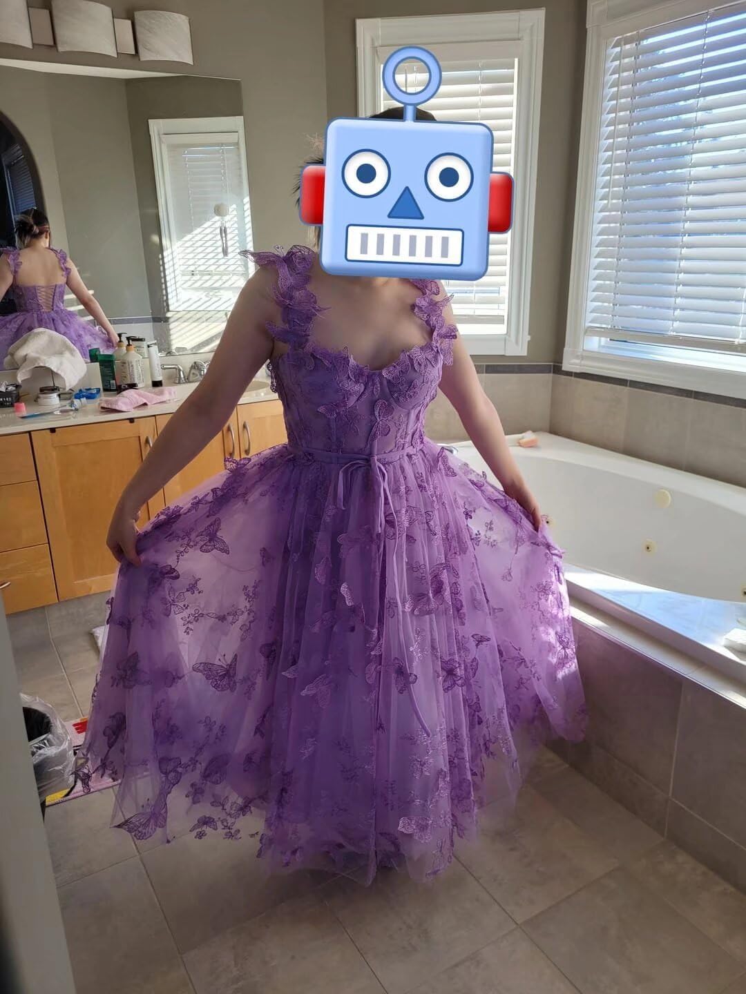 Fivsole Women's 3D Butterfly Lace Applique Prom Dress Tea Length Short Formal Tulle Evening Party Gowns