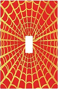 Decorative Switch Plate Covers Red Background with Golden Spiderweb Spider 1 Gang Light Switch Cover Plate Single Toggle Wall Plate Outlet Covers Wall Plate Faceplate for Home Decor