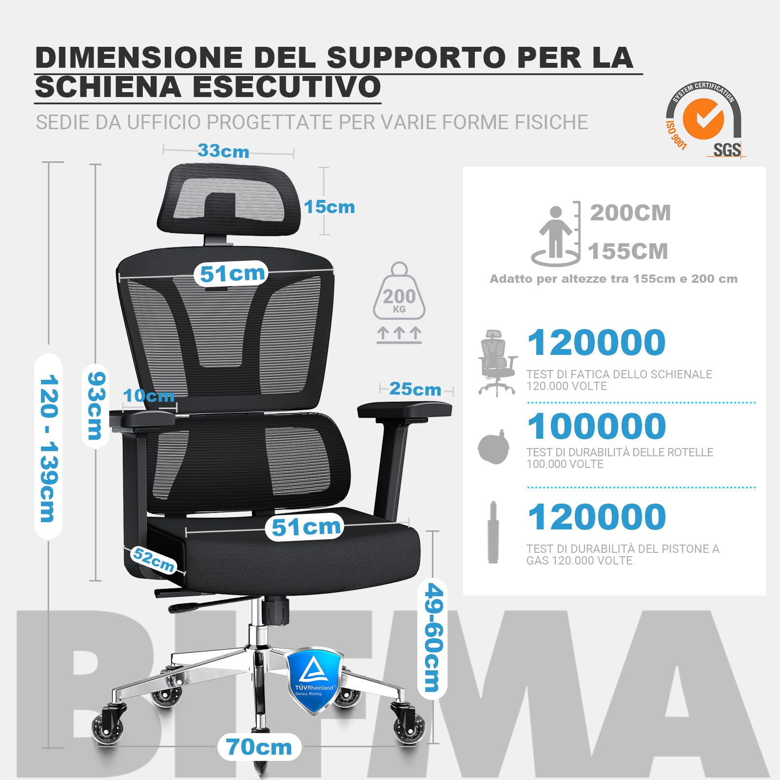 MELOKEA Sedia Ufficio Ergonomica, Braccioli 4D, Profondità Sedile Regolabile, Inclinazione 4 Livelli, Ruote Gomma, Schienale Alto, Supporto Lombare Ergonomico, Home Office Gaming, 200 kg