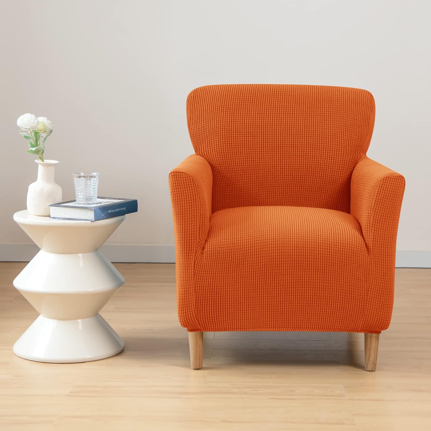 Stretch Armchair Slipcovers, 1-Piece Banquet Armchair Covers Soft Jacquard Chair Slipcover with Arms Furniture Protector for Living Room Bedroom (Orange)